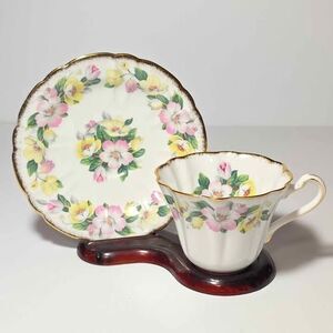 Royal Stafford Teacup and Saucer Pink Yellow Flowers Vintage